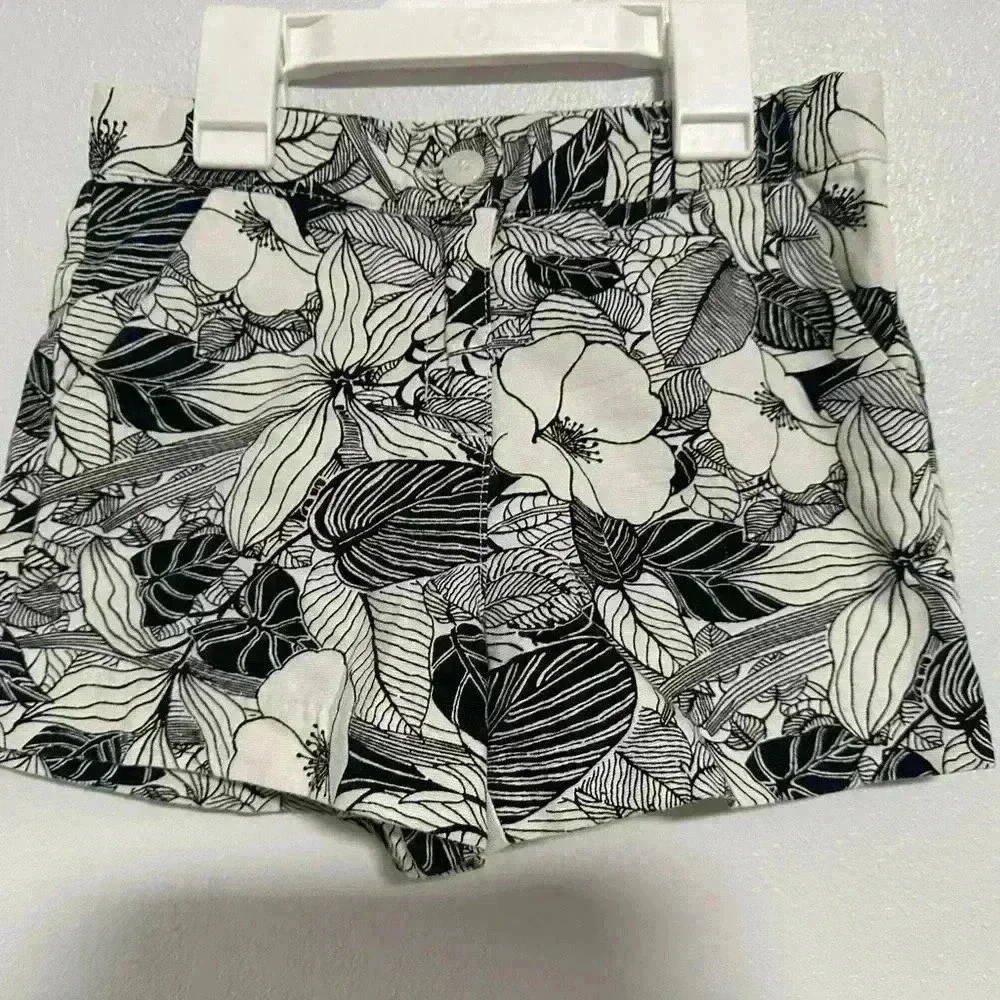 Janie and Jack Kids Girls Floral Print Shorts Size 7 Black White Cotton